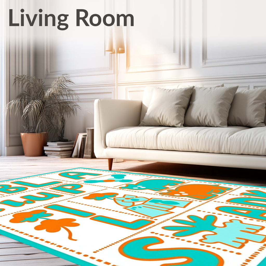 Alphabet Animals With Turquoise Orange Rug