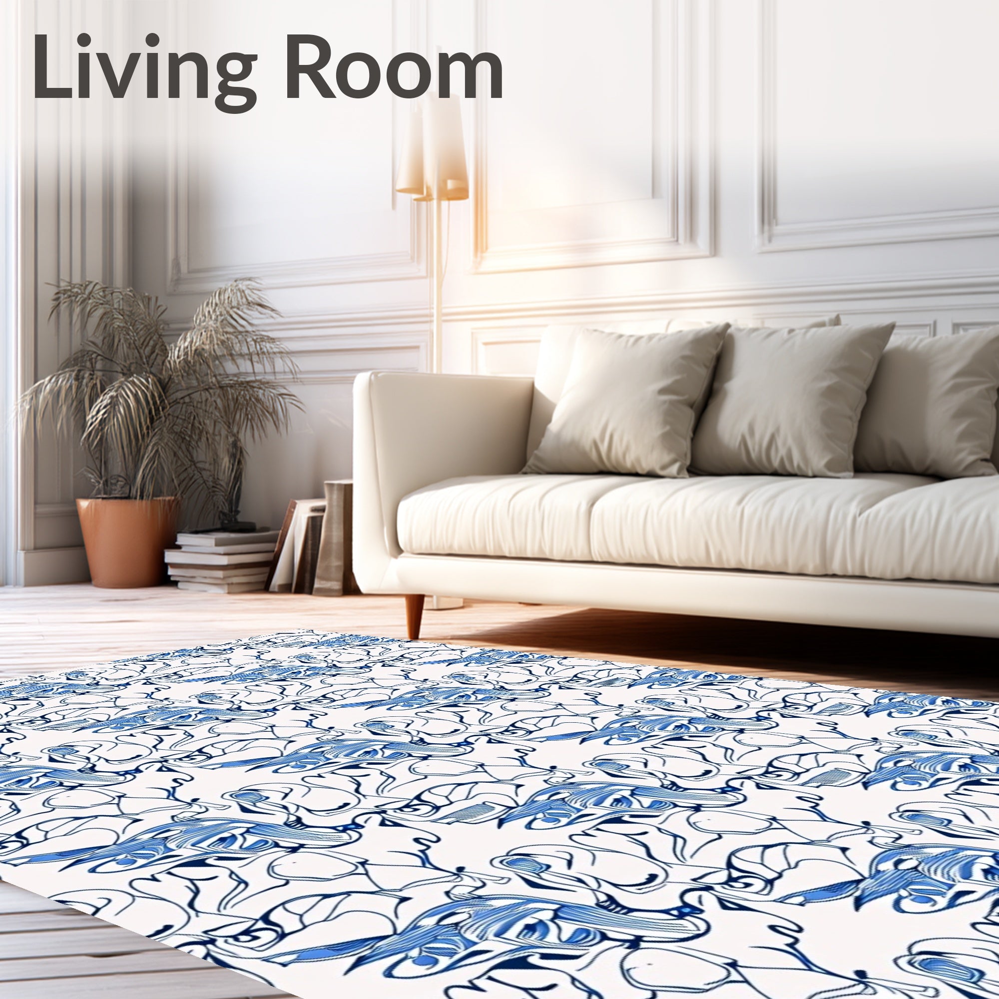 Abstract Blue Swirl Organic Flow Rug