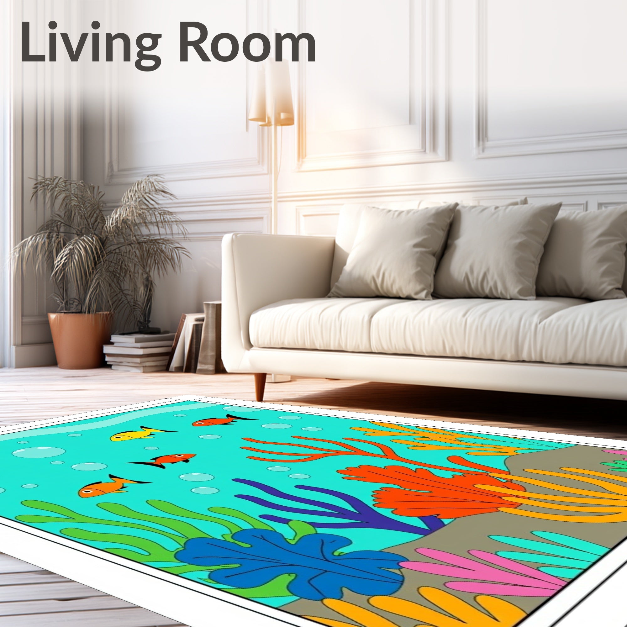 Coral Reef Fish and Seaweed Scene Rug
