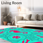 Coral Seahorse Turquoise Abstract Rug