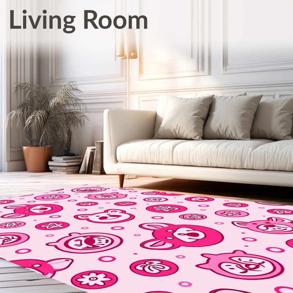 Pink Kawaii Animal Faces Circles Rug