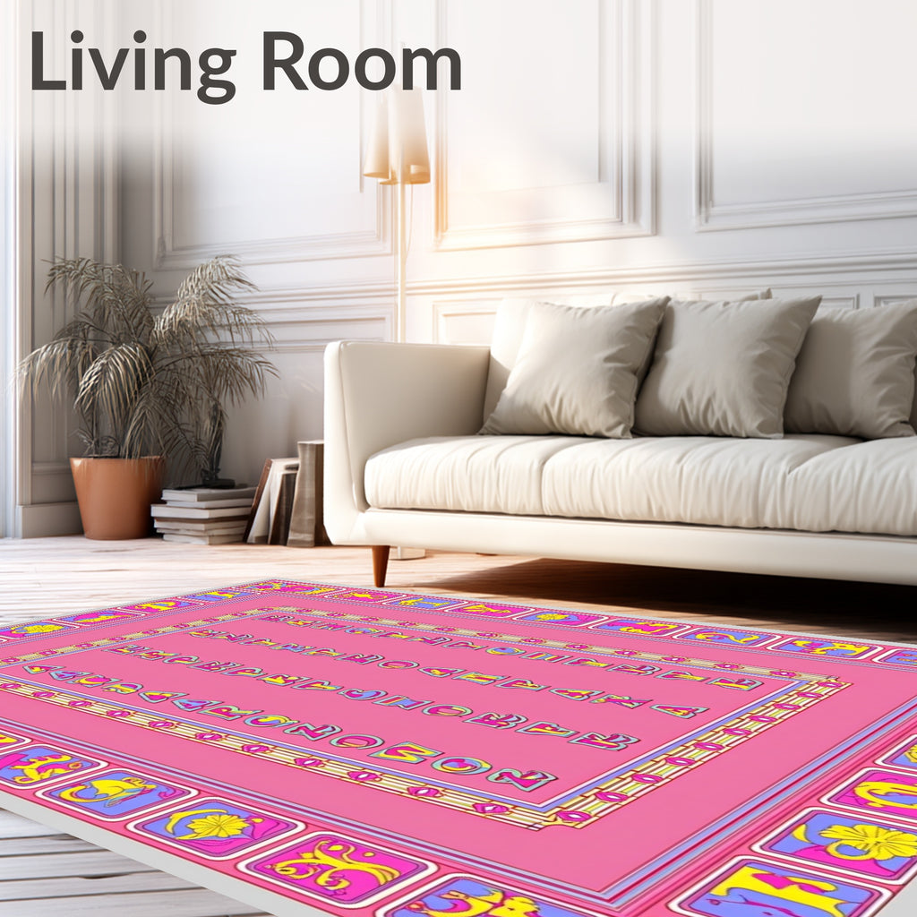 Fun Alphabet Pink Border Rug