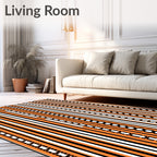 Bold Orange Black White Striped Chain Rug