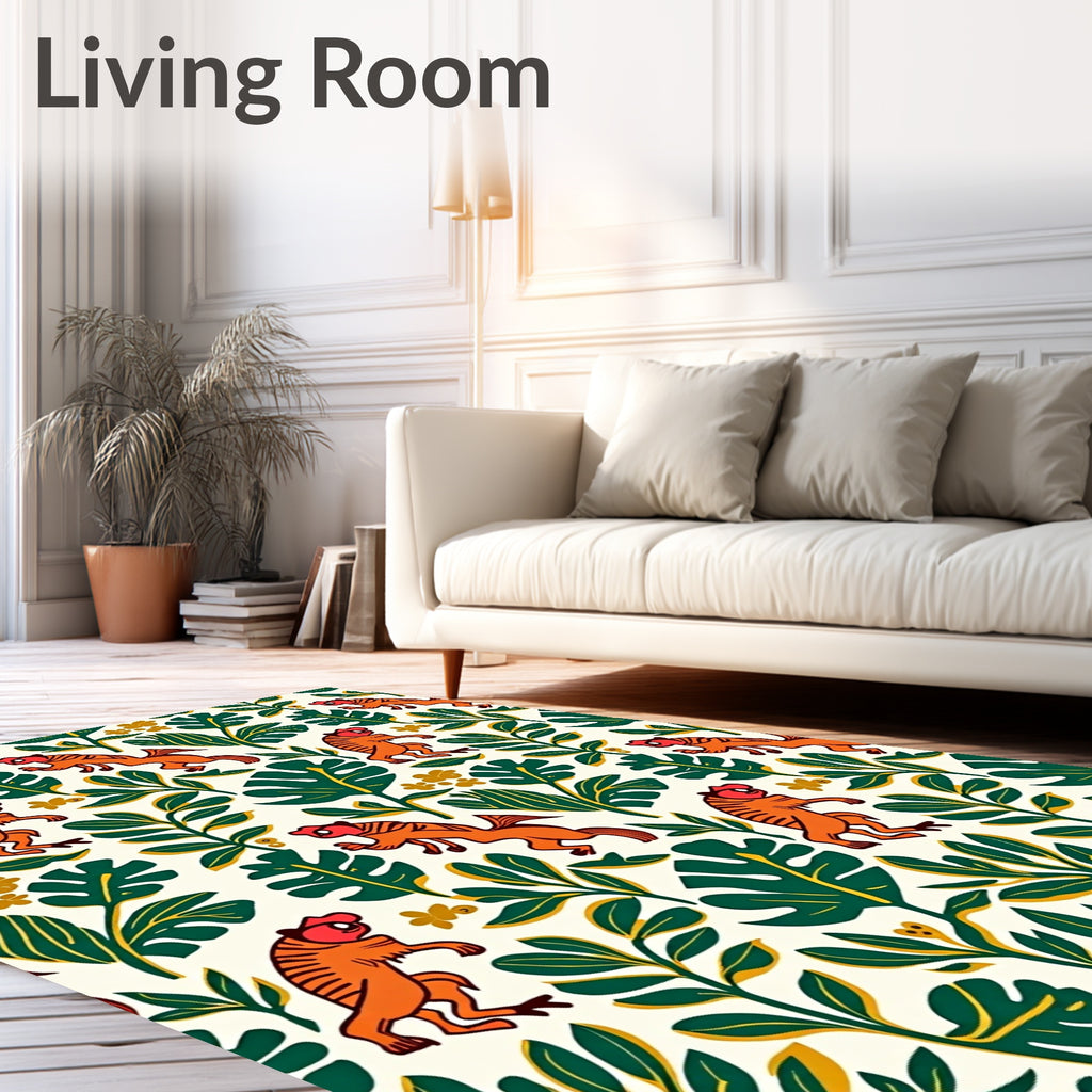 Vibrant Orange Tiger Tropical Foliage Rug