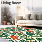 Vibrant Orange Tiger Tropical Foliage Rug