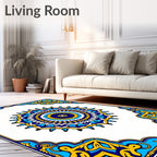 Vibrant Blue Yellow Mandala Framing Rug