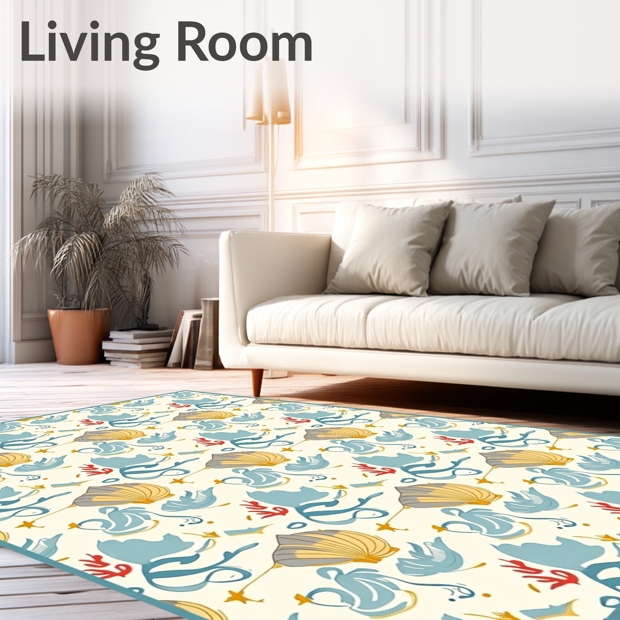 Ocean Blue Seashell Coral Collection Rug