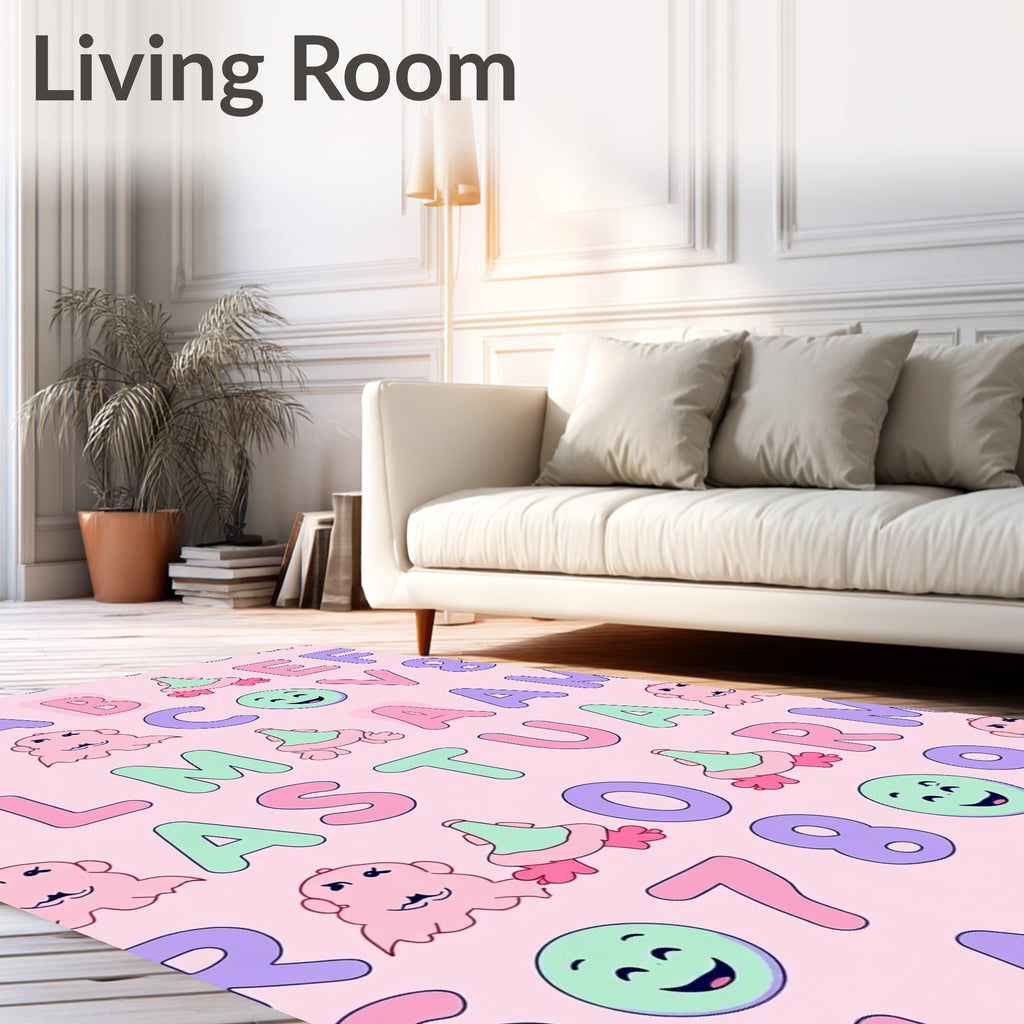Whimsical Alphabet Emoji Numbers Pastel Rug