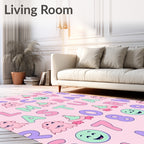 Whimsical Alphabet Emoji Numbers Pastel Rug