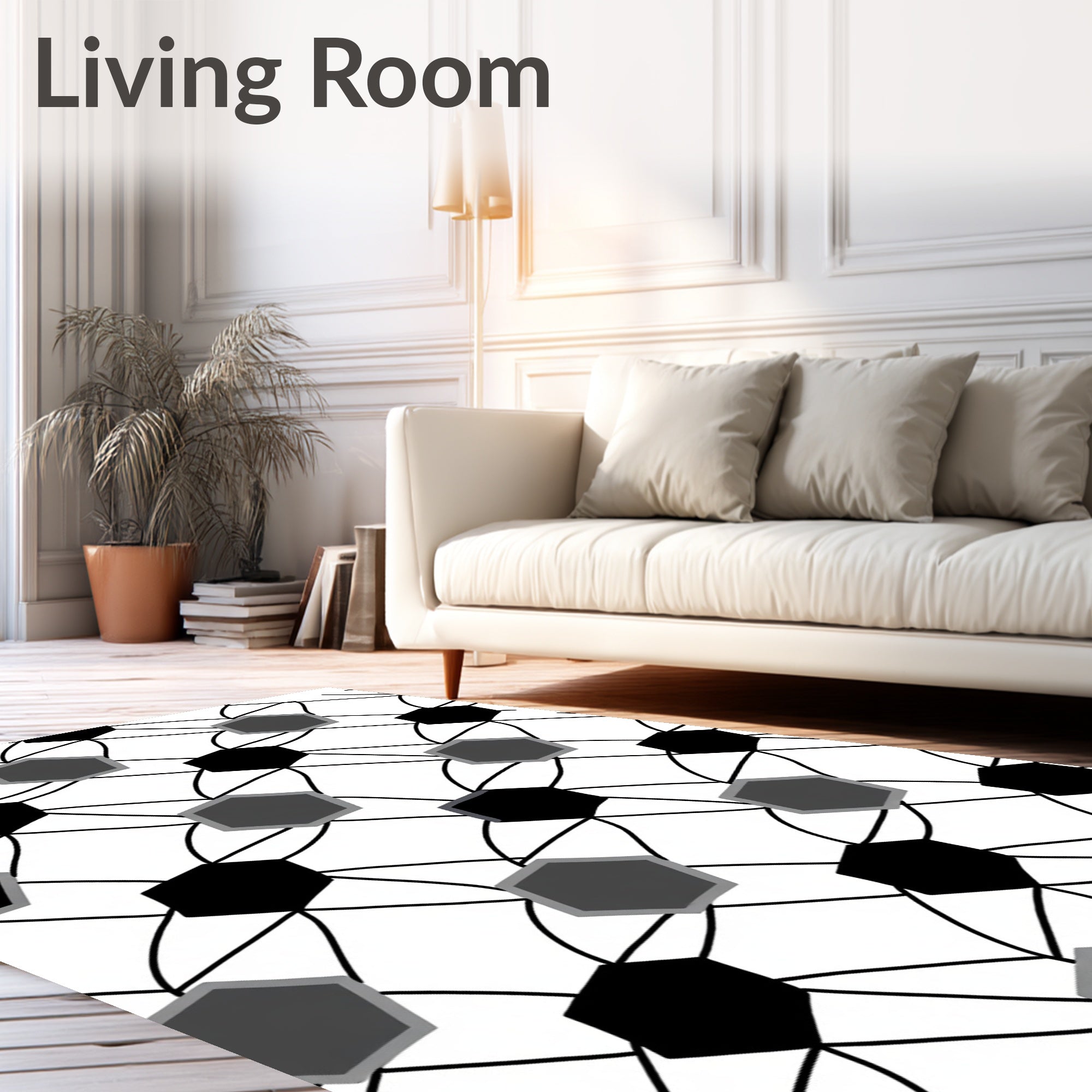 Monochromatic Hexagon Interlocking Net Rug