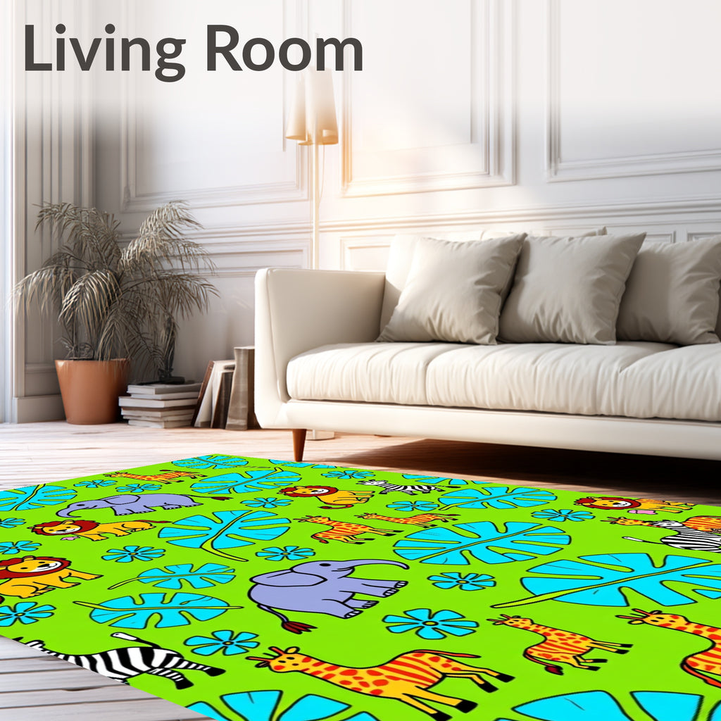 Vibrant Jungle Safari Animals Floral Rug