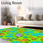 Vibrant Jungle Safari Animals Floral Rug