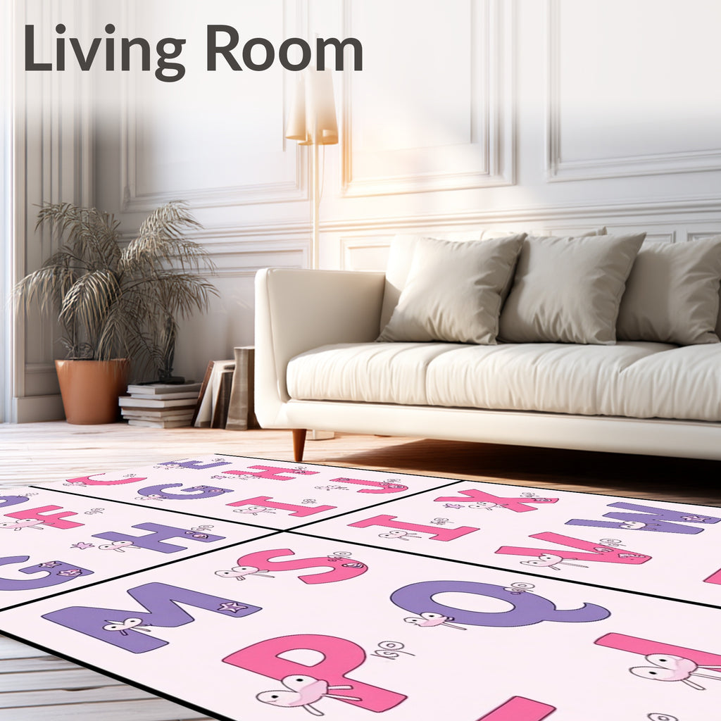Alphabet Kids Fun Pink Purple Elements Rug