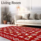 Red White Yellow Festive Reindeer Snowflakes Rug