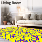 Retro Yellow Blue Swirls Starburst Rug