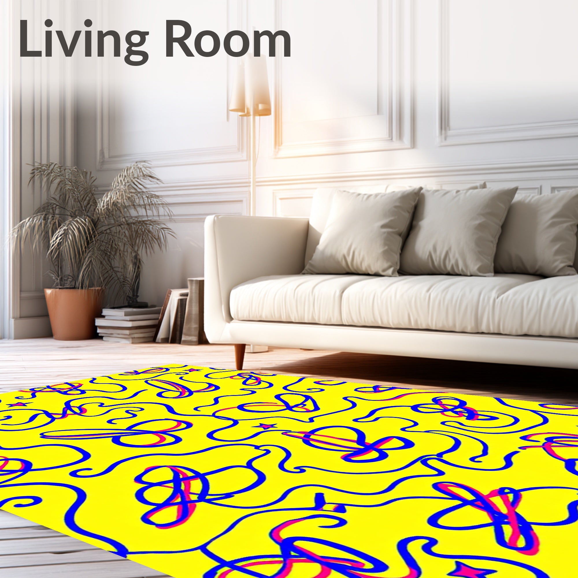 Retro Yellow Blue Swirls Starburst Rug