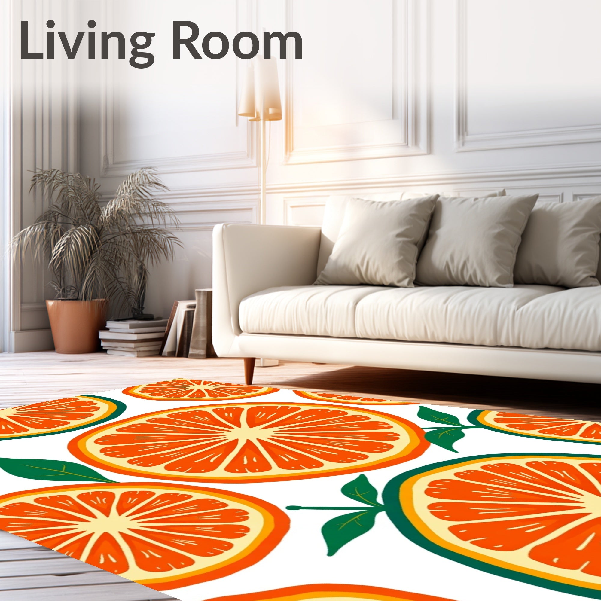 Vibrant Orange Citrus Slice Foliage Rug