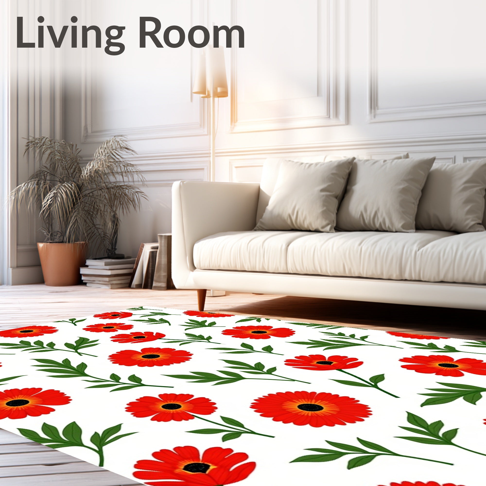 Vibrant Red Flower Garden Swirls Rug