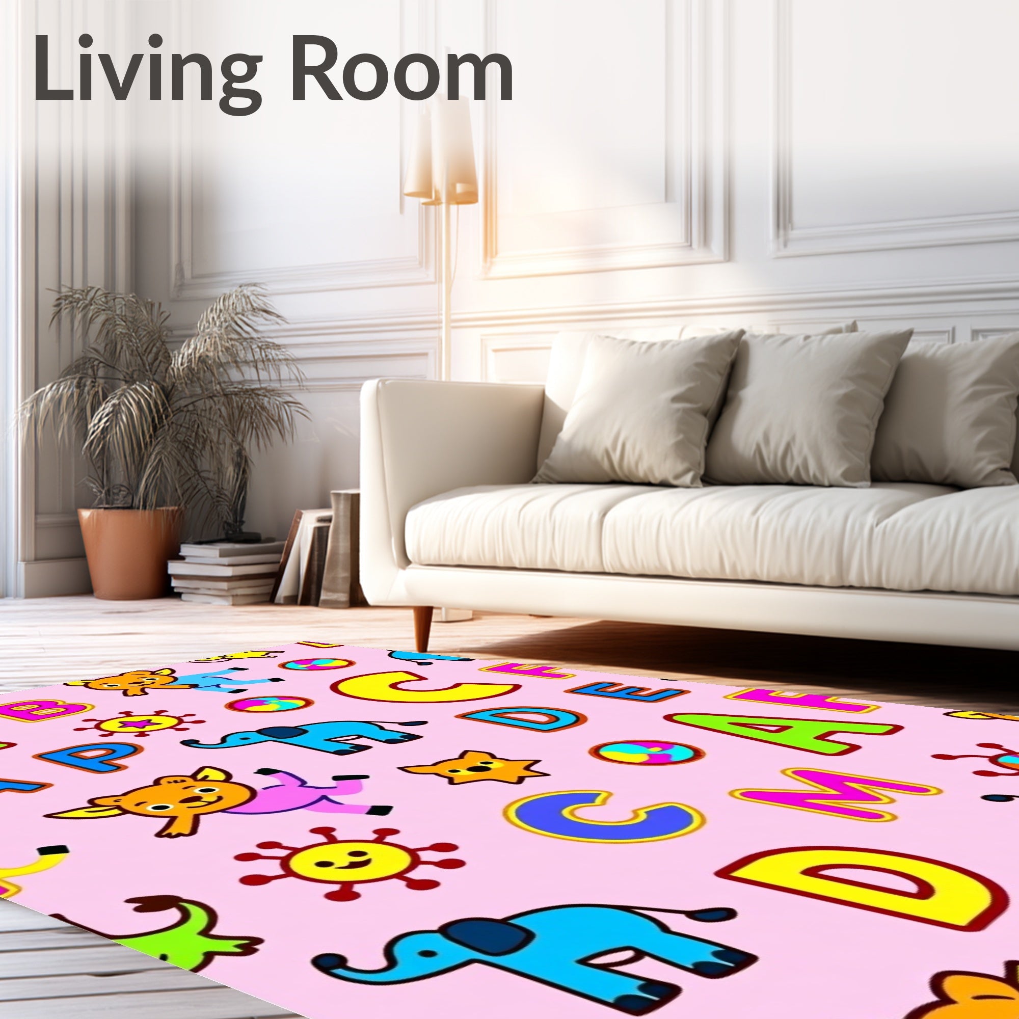 Happy Alphabet And Animals Pink Rug