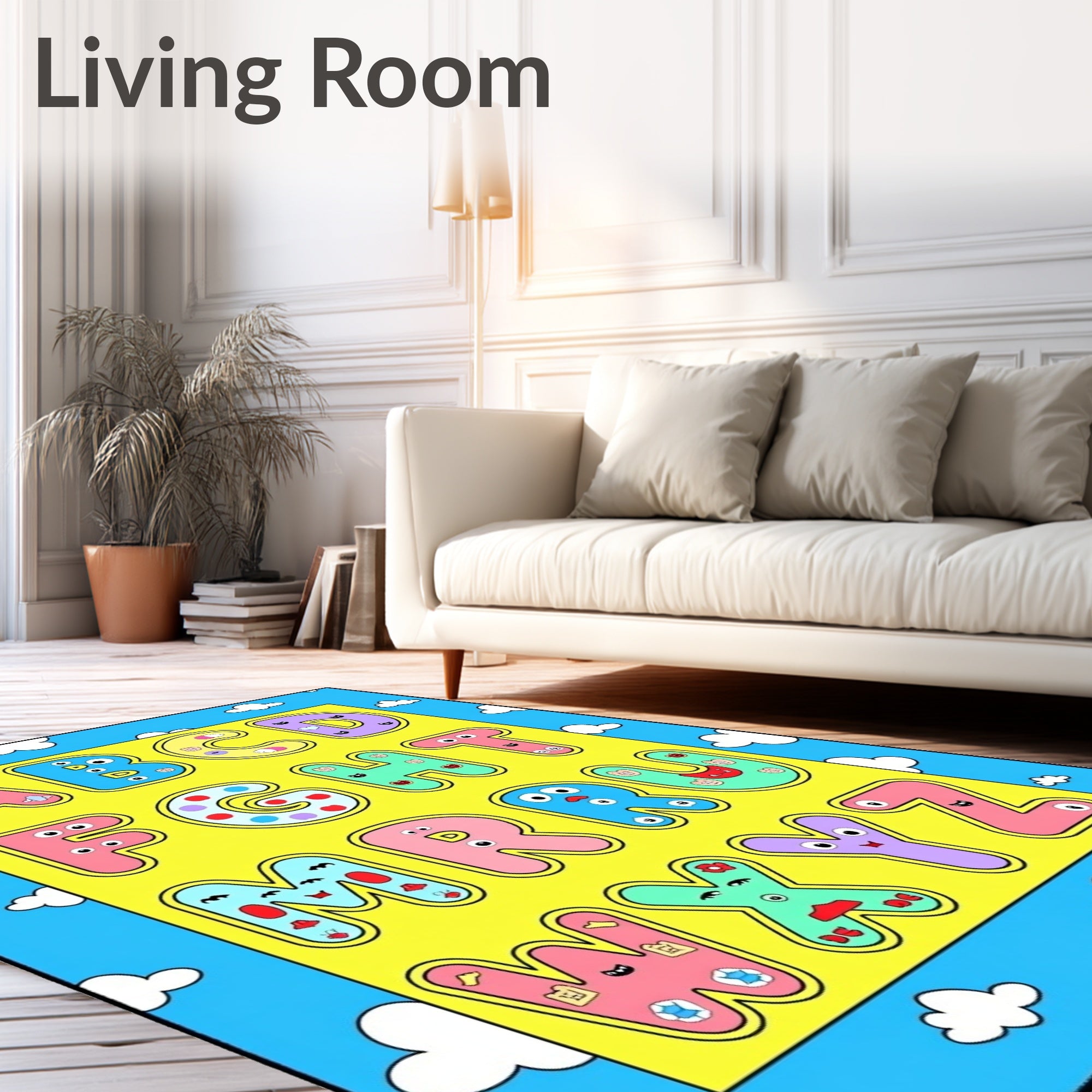 Playful Alphabet Cartoon Faces Rug