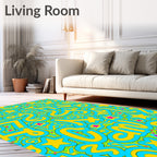 Groovy Yellow Blue Star Graffiti Rug