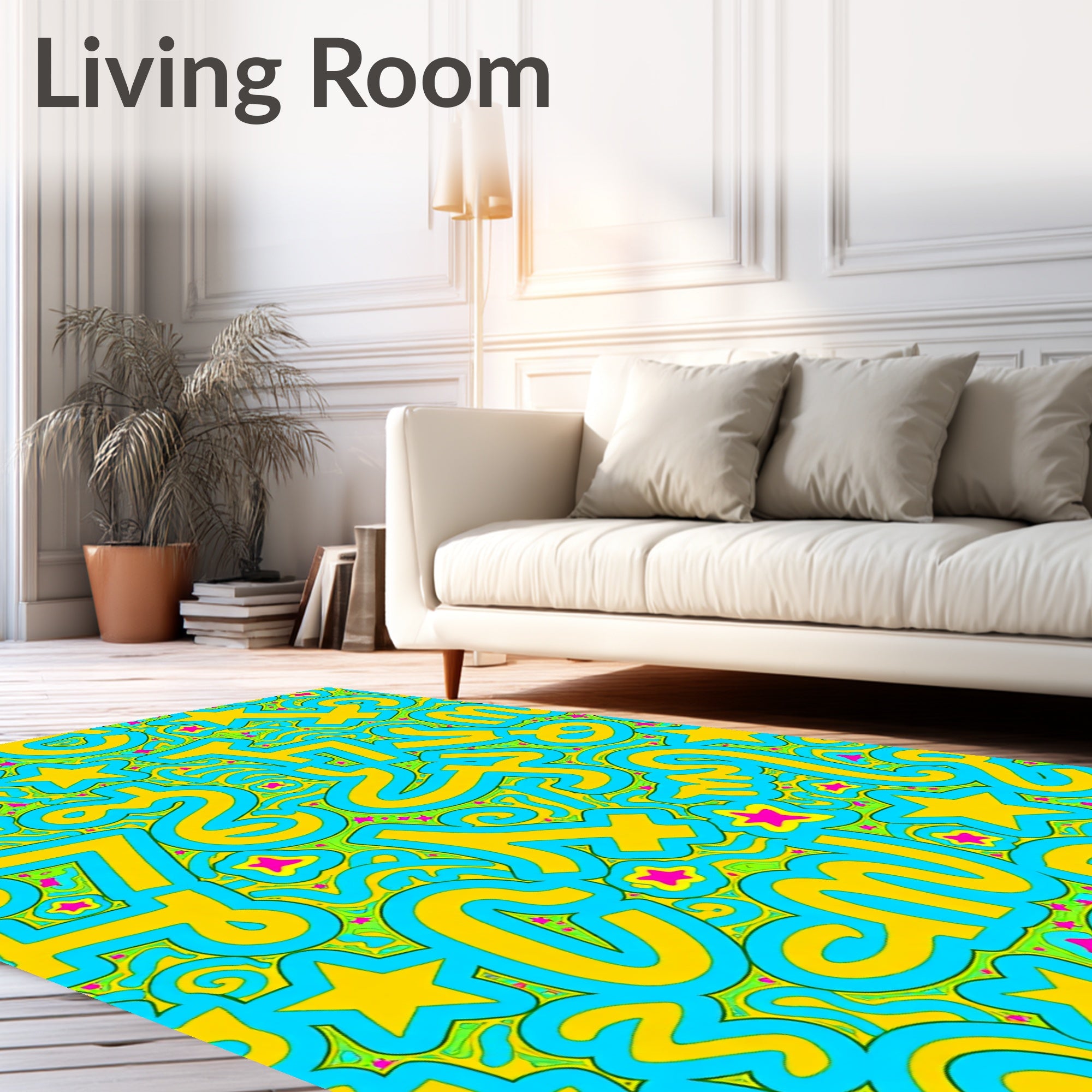 Groovy Yellow Blue Star Graffiti Rug