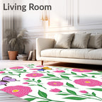 Pink Blooming Garden Butterflies Rug