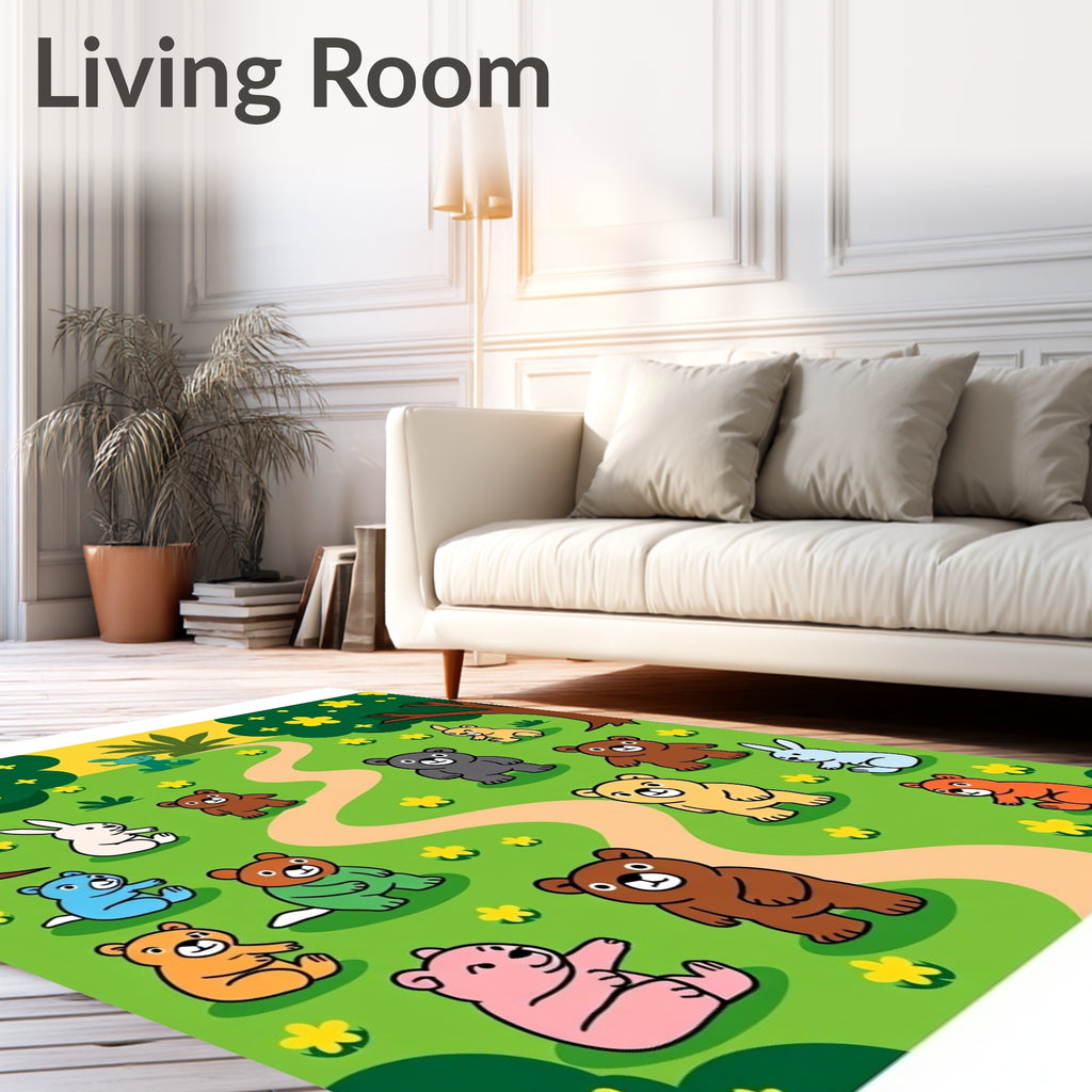 Playful Bears And Rabbits Meadow Rug