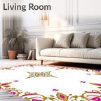 Ornate Pink Gold Teal Medallion Border Rug