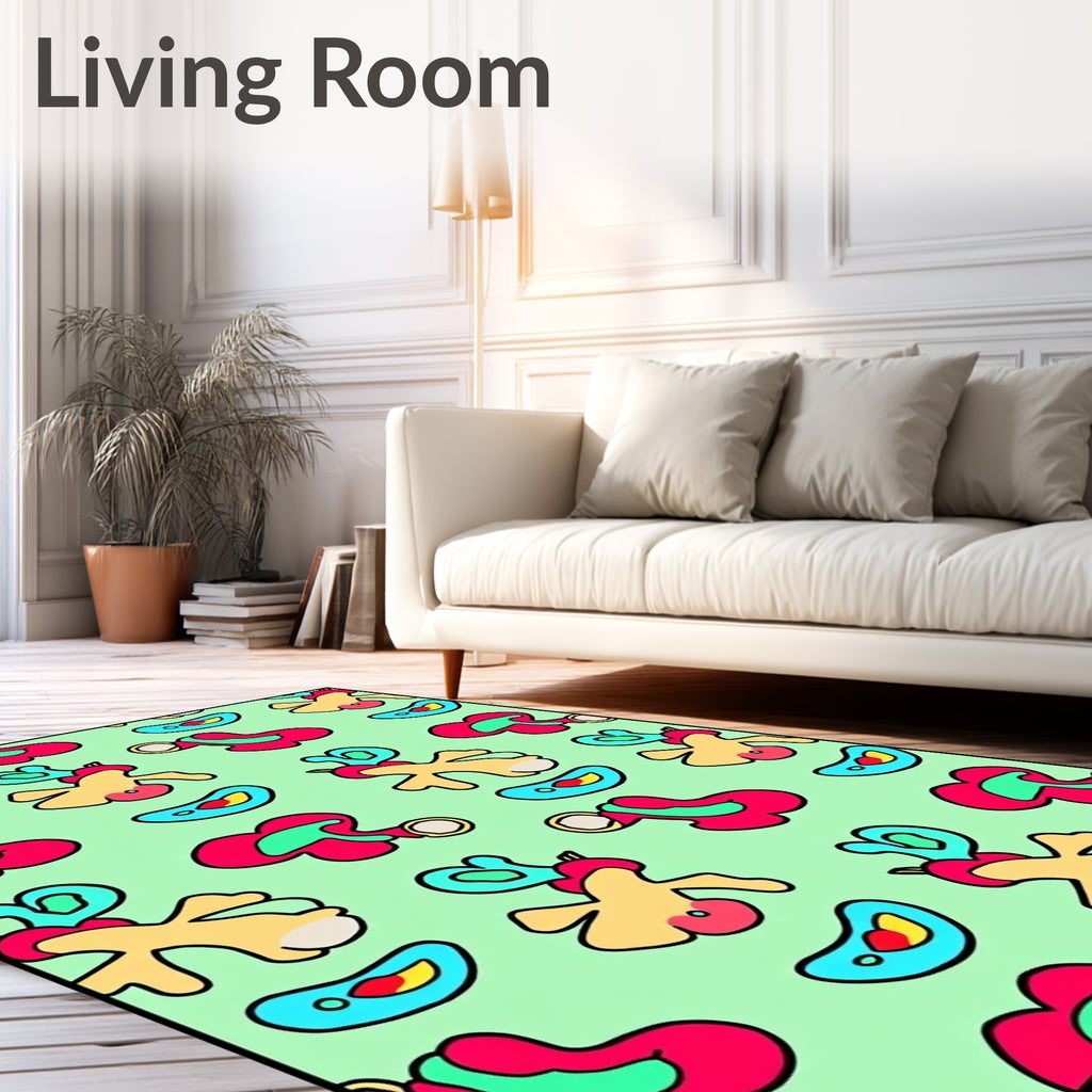 Light Green Whimsical Cartoon Characters Rug