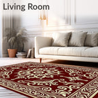 Crimson Cream Ornate Floral Mandala Rug