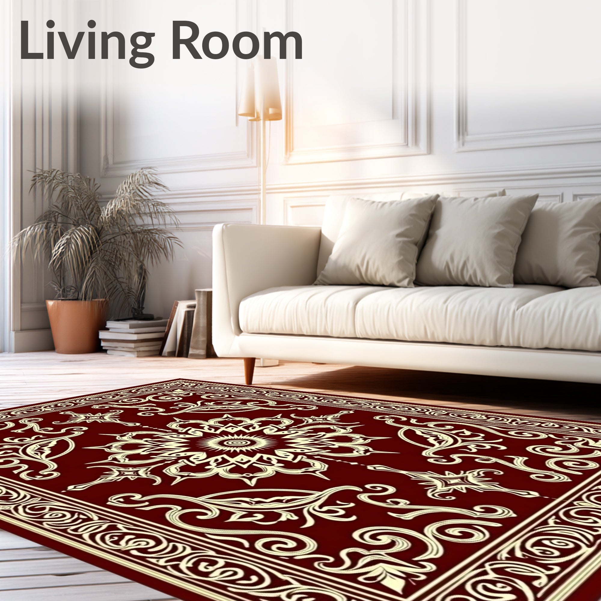 Crimson Cream Ornate Floral Mandala Rug
