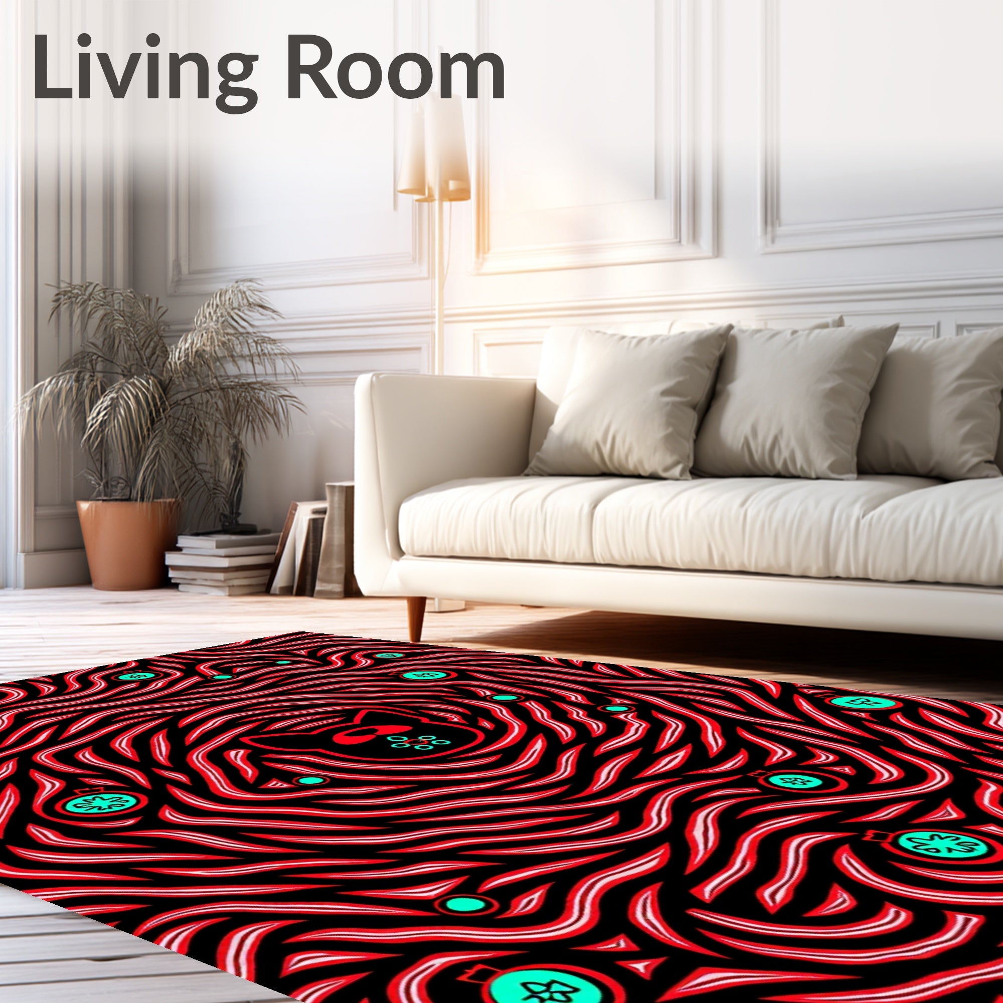 Black Red Swirls Teal Ornaments Dog Rug