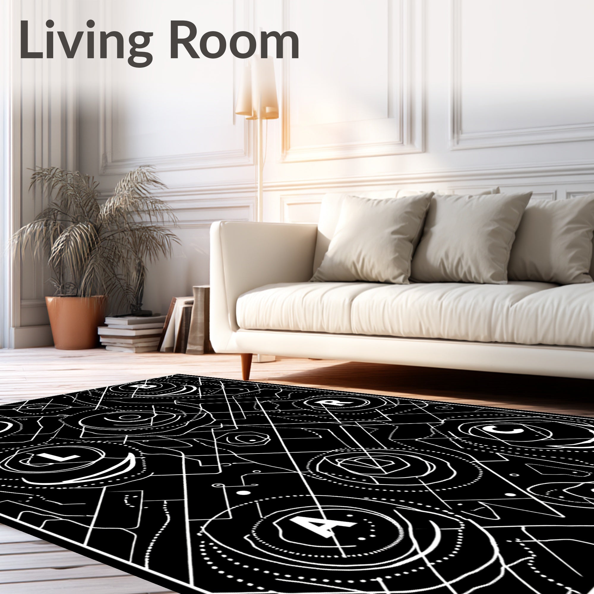 Black White Modern Abstract Geometric Rug