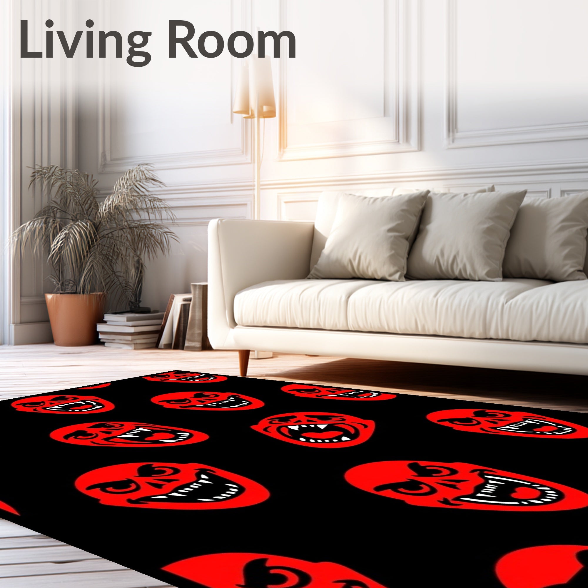 Fierce Red Scary Face Collage Rug