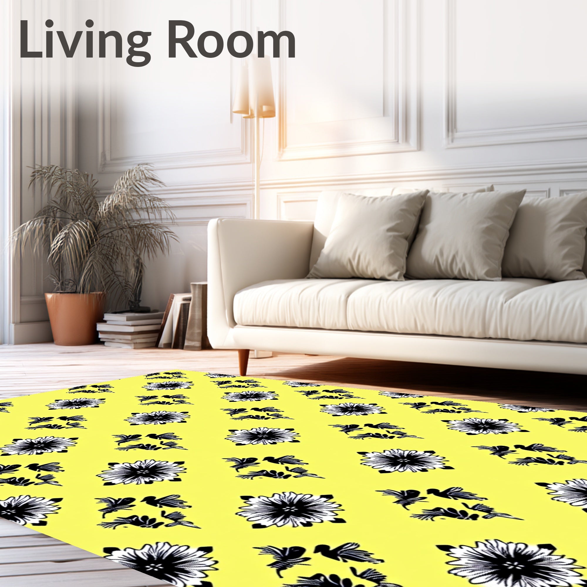 Yellow Black Floral Diamond Rug
