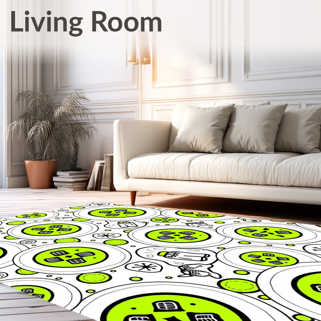 Bright Green Round Icons And Shapes Rug