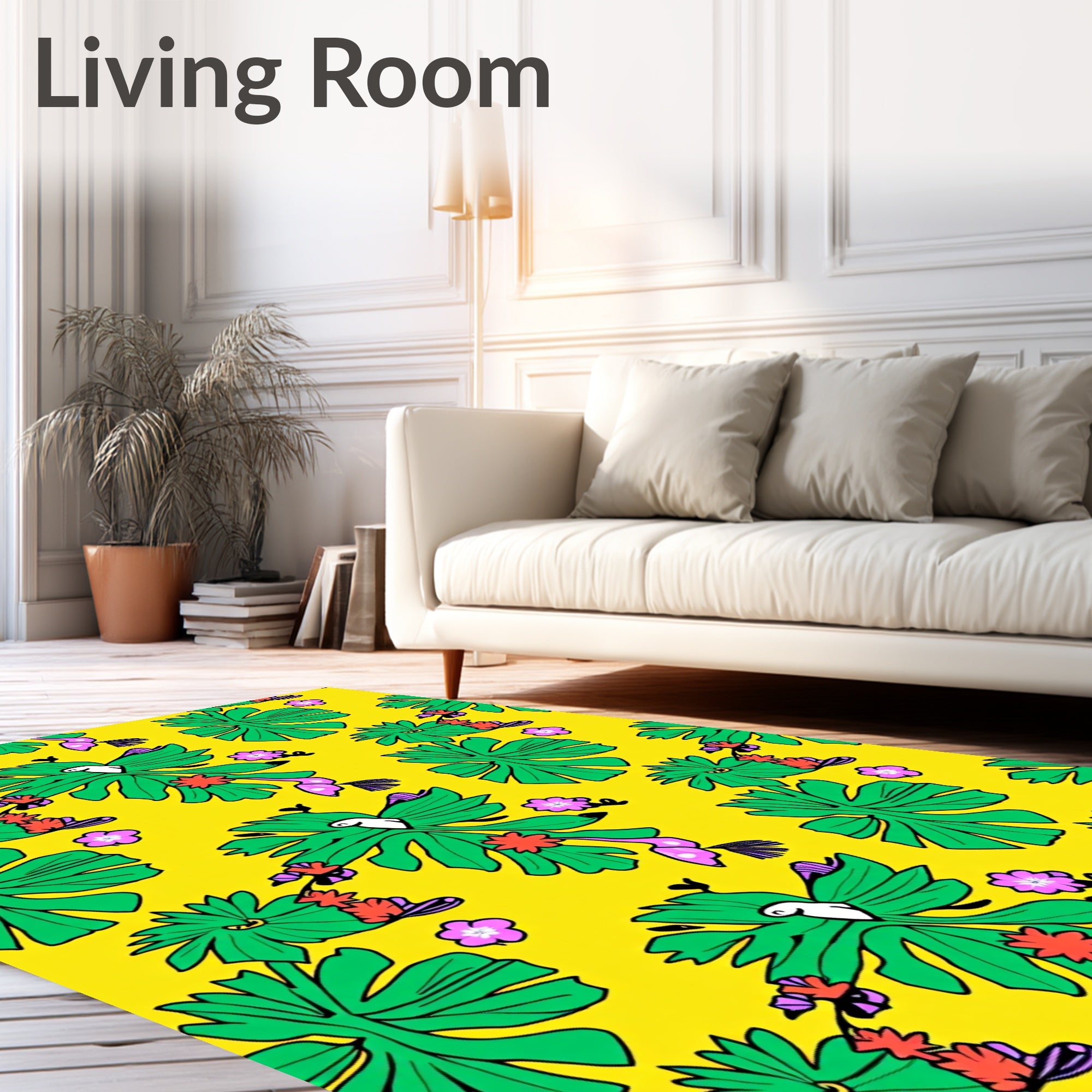 Tropical Parrot Leaf Flower Yellow Rug