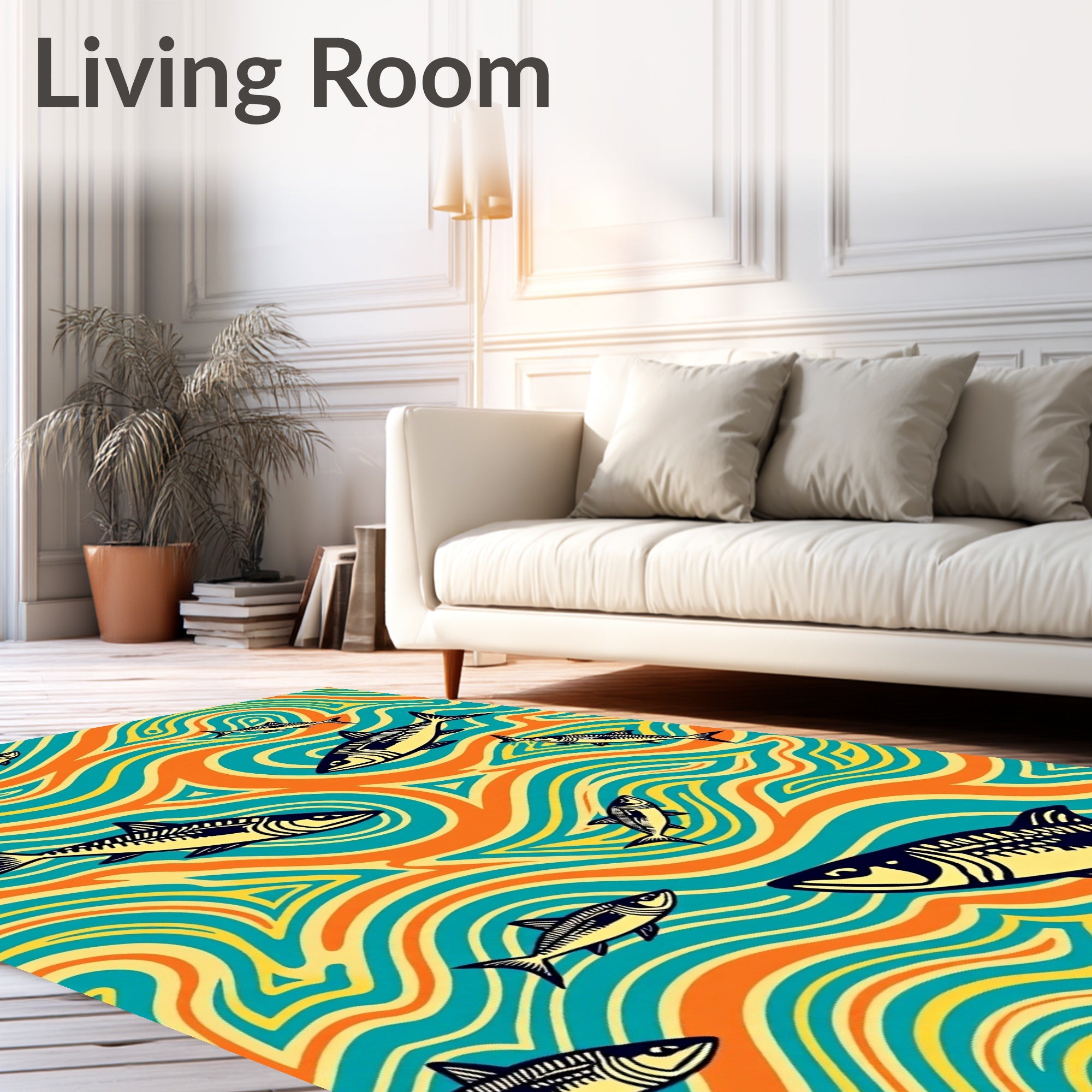 Orange Teal Fish Swirls Rug
