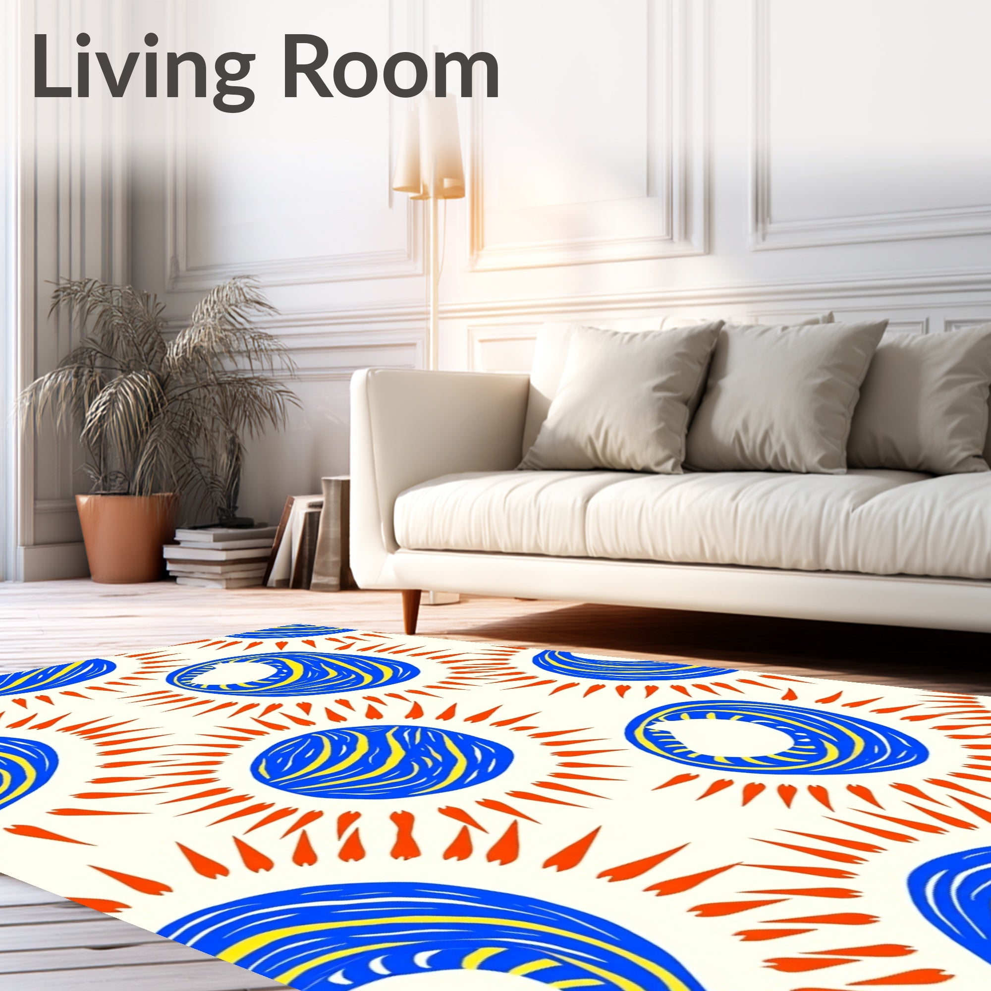 Bold Blue Sunburst with Yellow Accents Rug