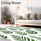 Green Fern Fronds White Background Rug