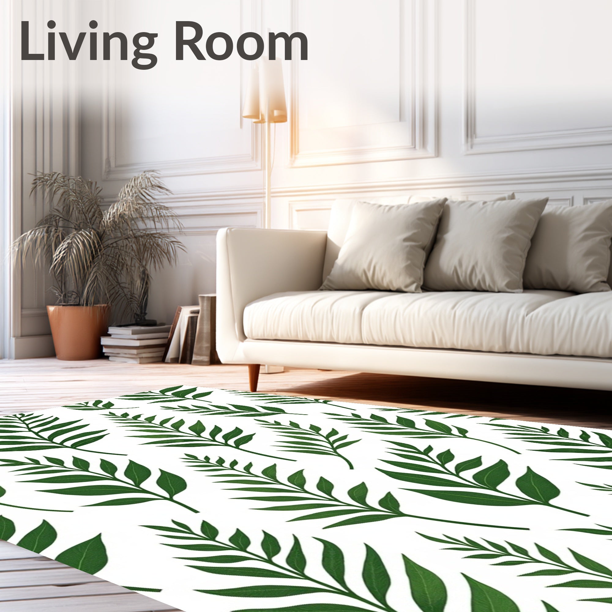 Green Fern Fronds White Background Rug