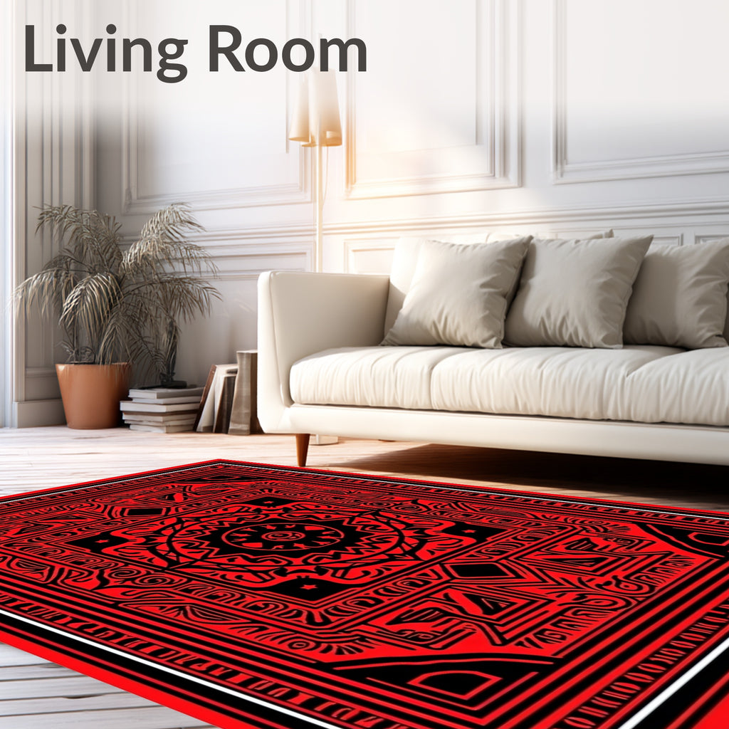 Bold Red Intricate Mandala Rug