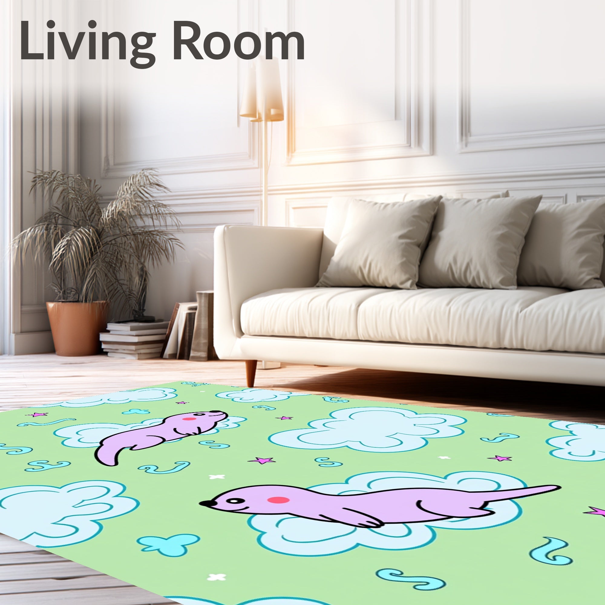 Whimsical Lavender Otter Cloudscape Rug
