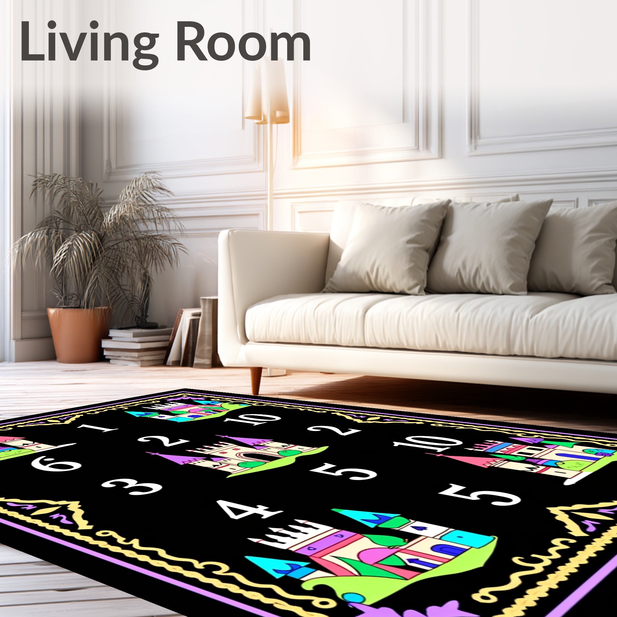 Regal Castles And Numbers Border Rug