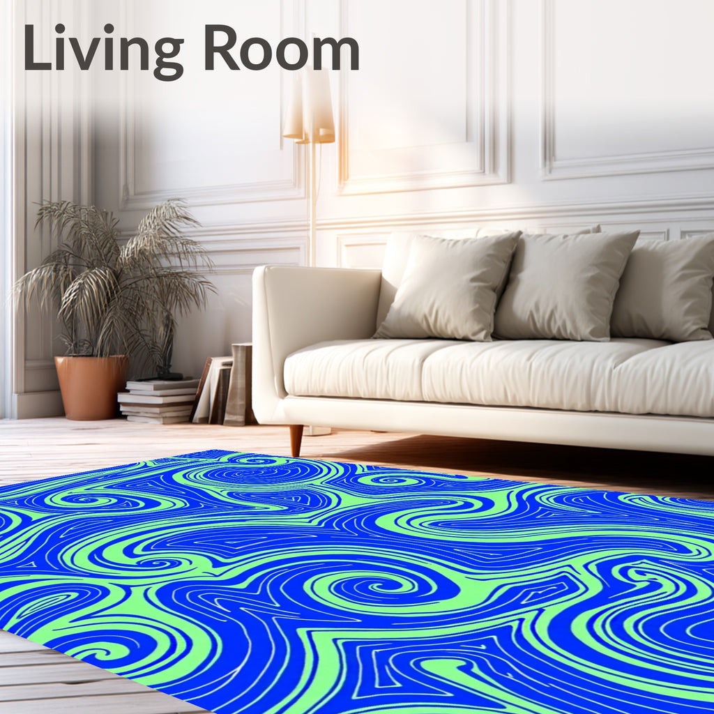 Dynamic Blue Swirl Triangles Rug