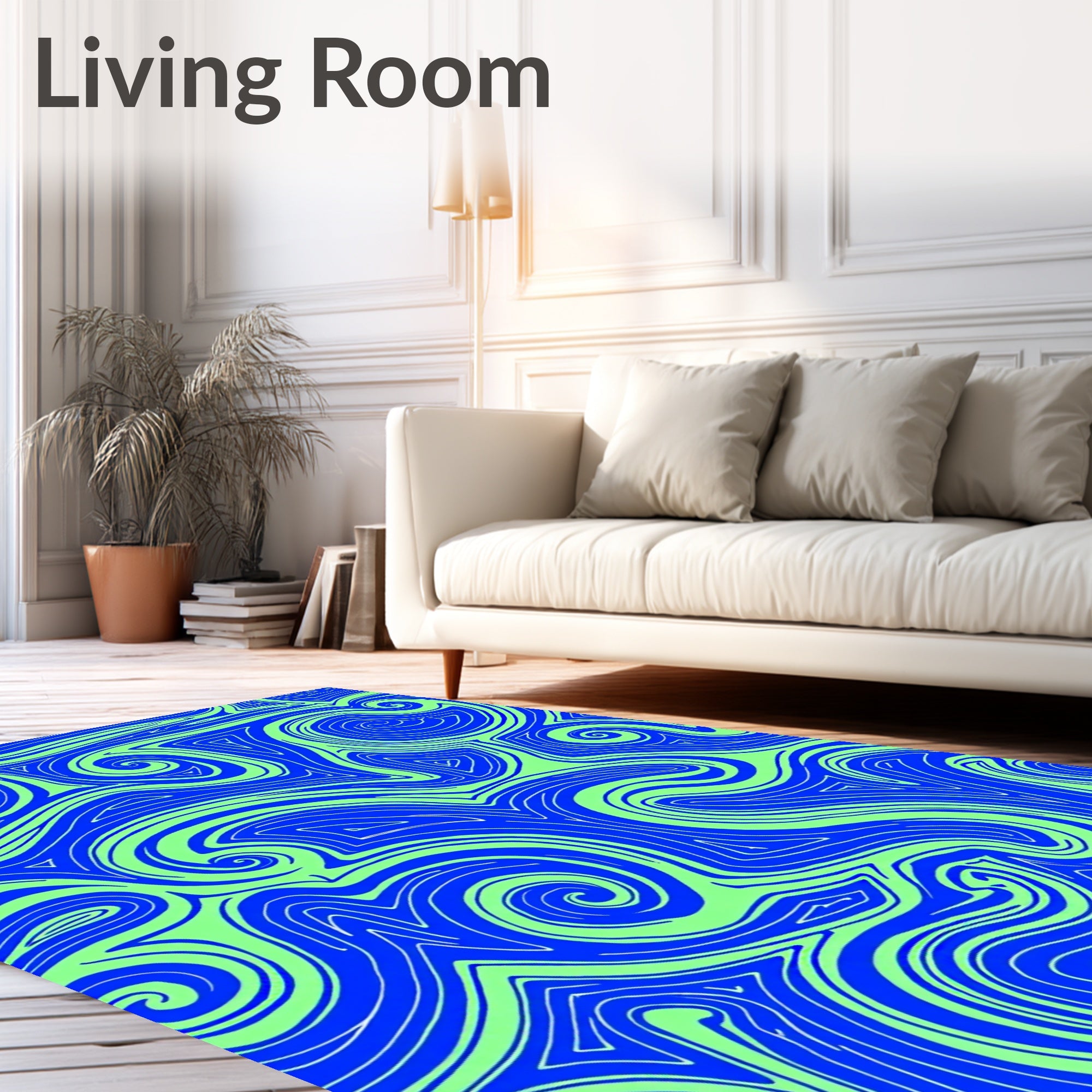 Dynamic Blue Swirl Triangles Rug