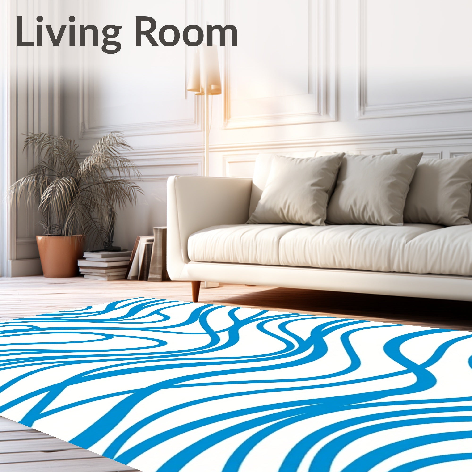 Oceanic Blue Flowing Waves Rug