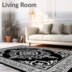 Black White Victorian Floral Medallion Rug