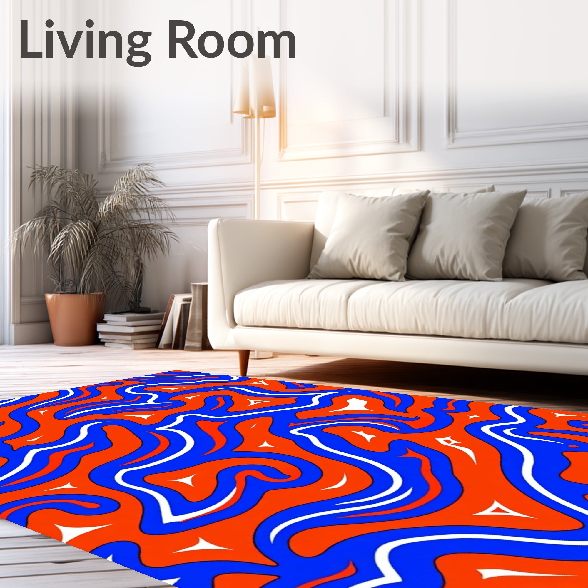 Vivid Blue Orange Swirl Flow Rug